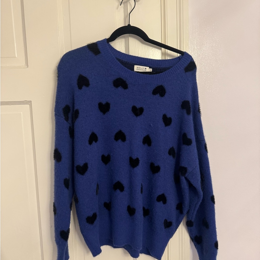 Molly Bracken Blue Sweater with Black Heart Design